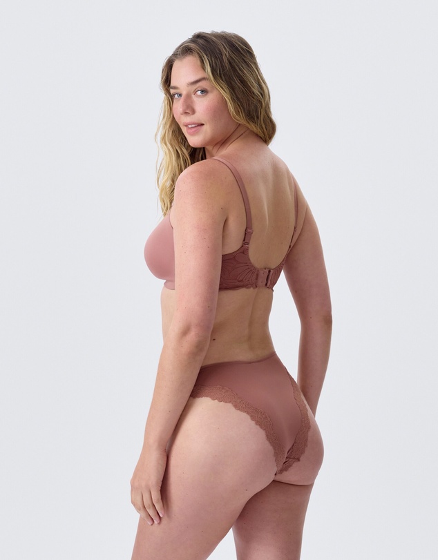 Bras N Things - Nkd High Leg Lace Brazilian Knicker - Mocha