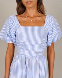 Petal & Pup - Clo Puff Sleeve Midi Dress - Blue Stripe