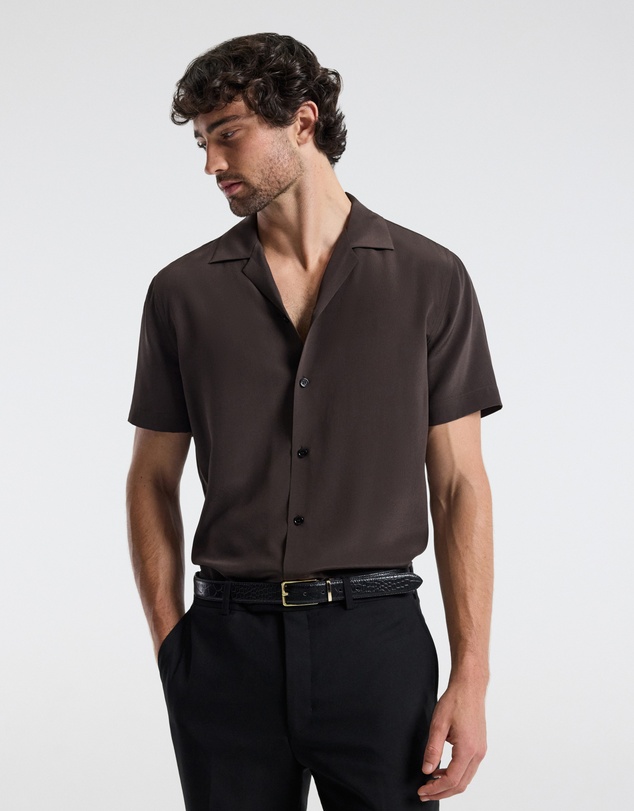 Calibre - Camp Collar Silk Shirt Espresso