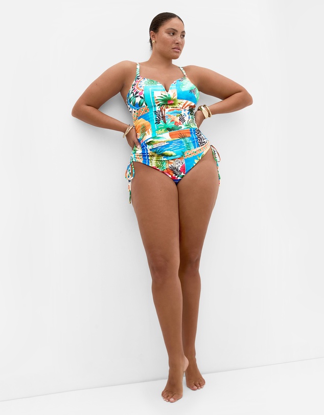 City Chic - Plus Size Positano Print 1 Piece - blue