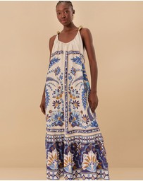 Farm Rio - Ana Tapestry Off-White Fish Straps Maxi Dress