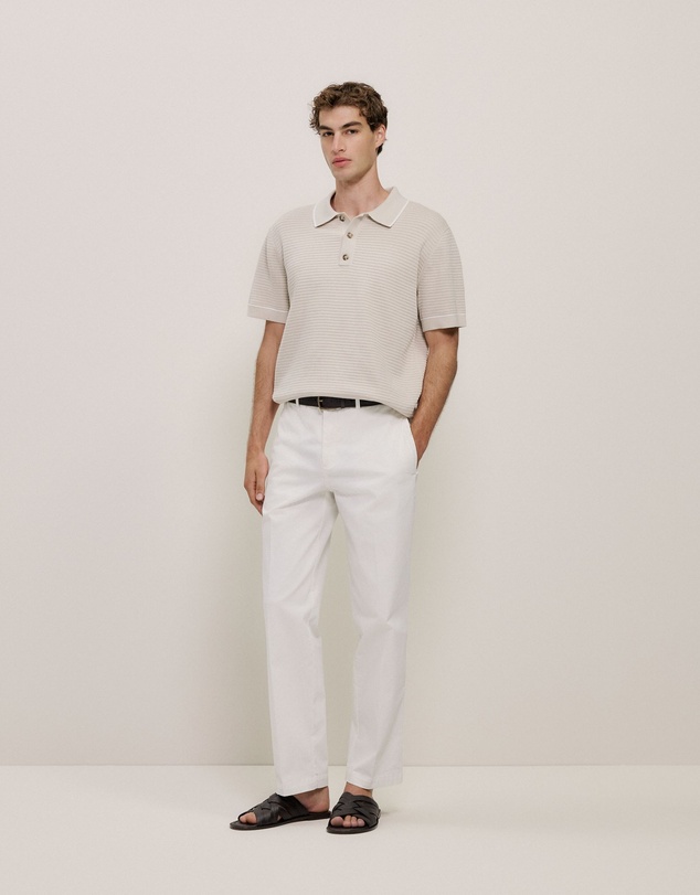 Trenery - Textured Cotton Tipped Knit Polo in Stone