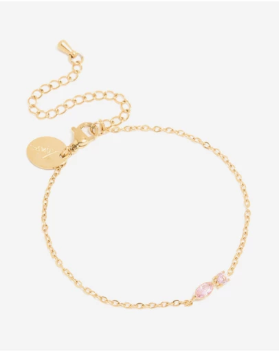 Lovisa - Waterproof Gold Plated Stainless Steel October Pink Cubic Zirconia Birthstone Bracelet