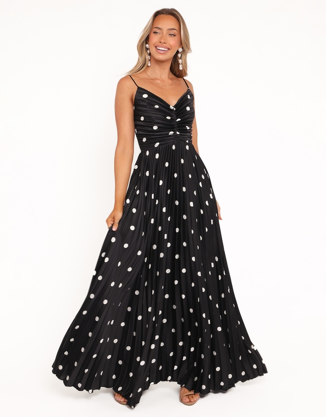 Petal & Pup - Naira Pleated Maxi Dress - Black Polka Dot