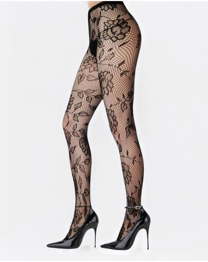 High Heel Jungle - Shadow Bloom Floral Fishnet Tights