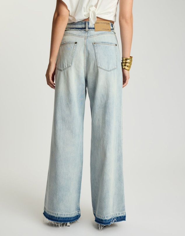 ONE TEASPOON - Love Machines Mid Waist Super Wide Leg Denim Jeans - Split Party Contrast Blue