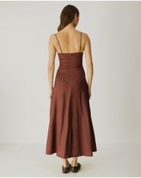 Atmos&Here - Cinch Waist Linen Blend Midi Dress