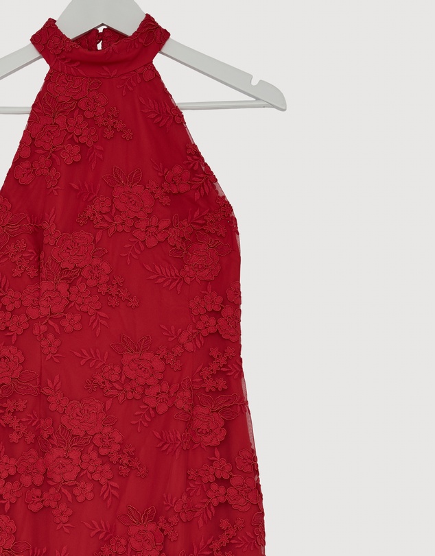 Revibe - Repaired CHANCERY Lara Lace High Neck Halter Maxi Dress - AU 8
