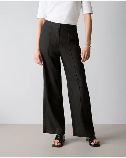 Trenery - Linen Pintuck Detail Wide Leg Pant in Black
