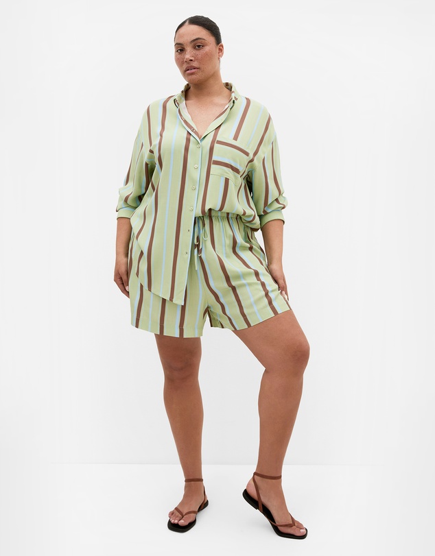 City Chic - Plus size Haven Stripe Shirt - matcha