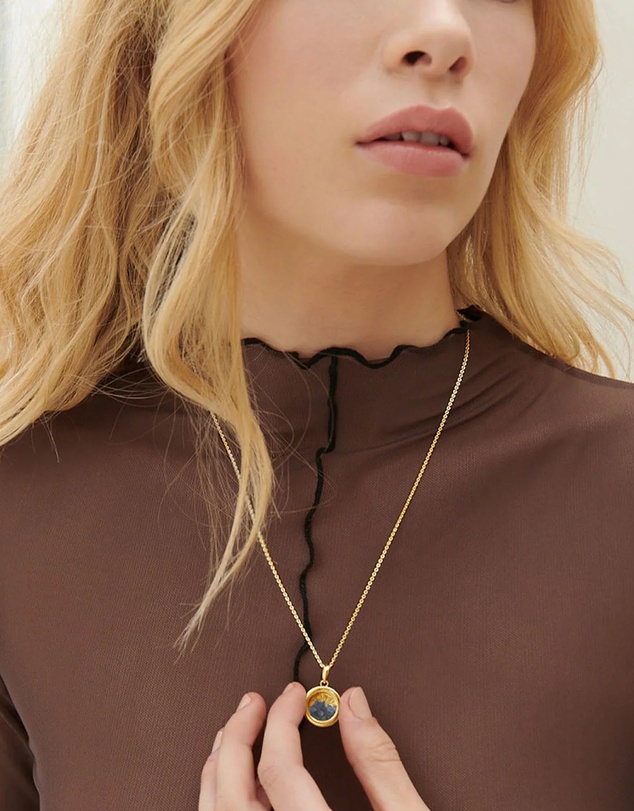 Rachel Jackson - Small Deco Sun Amulet Septembeer Birthstone Blue Sapphire Necklace (Love & Loyalty)
