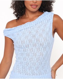 Petal & Pup - Faeriel Off Shoulder Lace Knit Top - Blue