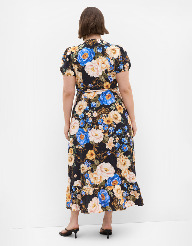 City Chic - Plus size Regal Bloom Print Wrap Dress - black