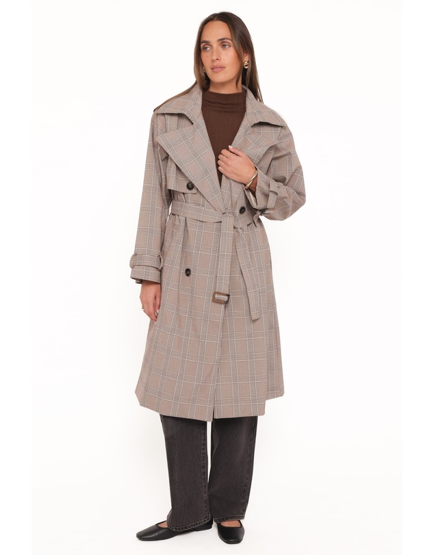 Petal & Pup - Billy Button Front Trench Coat - Brown Plaid