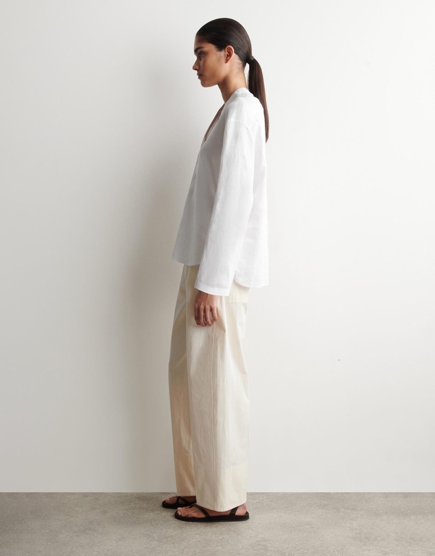 COS - Button-Detail Linen V-Neck Shirt