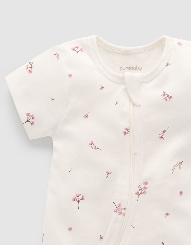 Purebaby - S/S Short Leg Zip Growsuit-Babies
