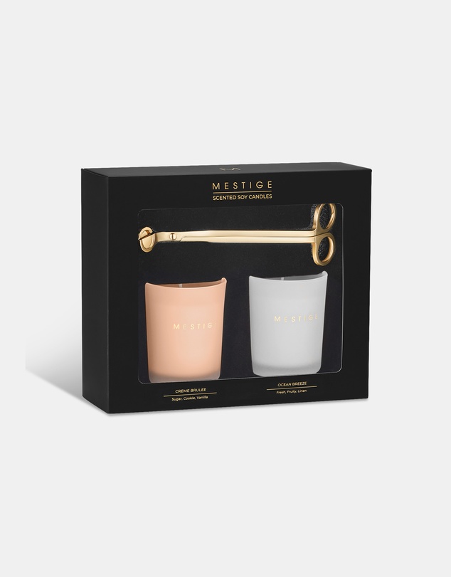 Mestige - 2 Candle & Trimmer Gift Set - Creme Brulee and Ocean Breeze
