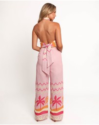 Petal & Pup - Aryn Halterneck Jumpsuit - Pink Palm