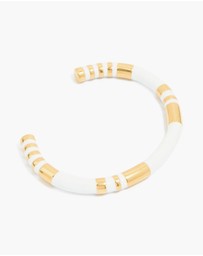 Lovisa - Waterproof Gold Plated Stainless Steel Stripe White Enamel Wrist Cuff