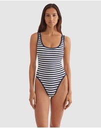 Polo Ralph Lauren - Pique Stripe High Leg Low Back One Piece Swimsuit
