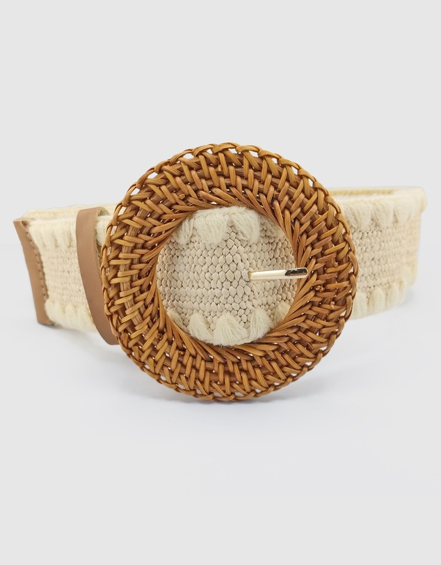 Miz Casa and Co - Patterned Cream Rattan Woven Belt
