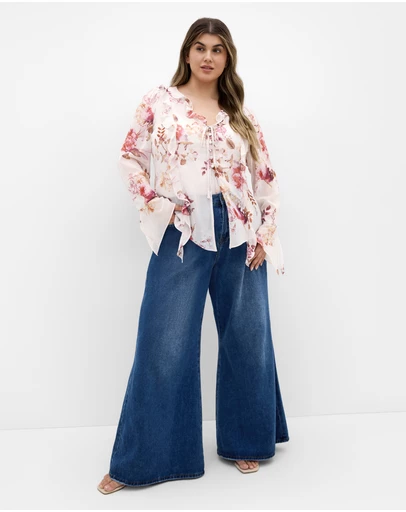 City Chic - Plus size Sweet Nothings Frill Top - dove