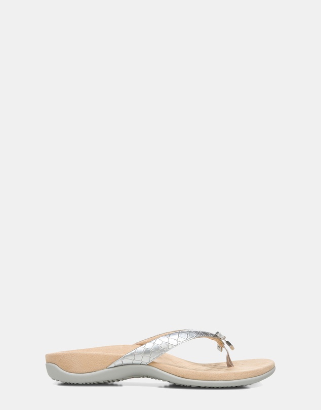 Vionic - Bella Toe Post Sandal - Silver Metallic Croc