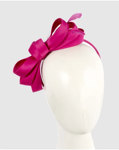 Max Alexander - Large Fuchsia Satin Bow Racing Fascinator