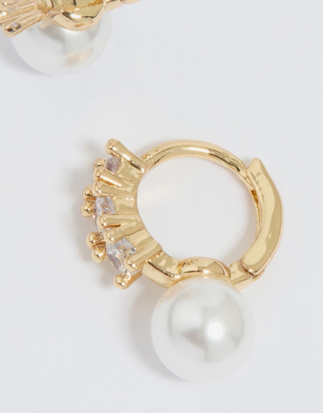 Lovisa - Gold Plated Cubic Zirconia Pearl Drop Huggie Earrings