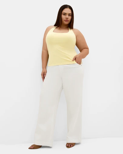 City Chic - Plus size Halter Neck Tie Top - lemon