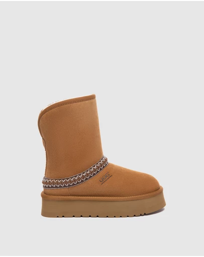 EVERAU - Australian Shepherd Ugg Short Fayle Platform Cow Suede Upper UGG Boots