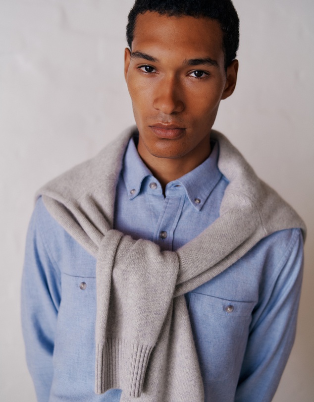Trenery - Brushed Cotton Melange Shirt in Steel Blue