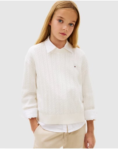 Tommy Hilfiger - Girls Pointelle Cable Knit Relaxed Jumper - Teens