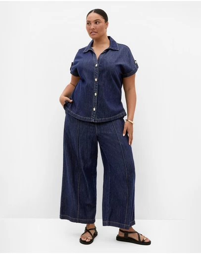 City Chic - Plus size Tilly Cotton Denim Shirt - dark wash