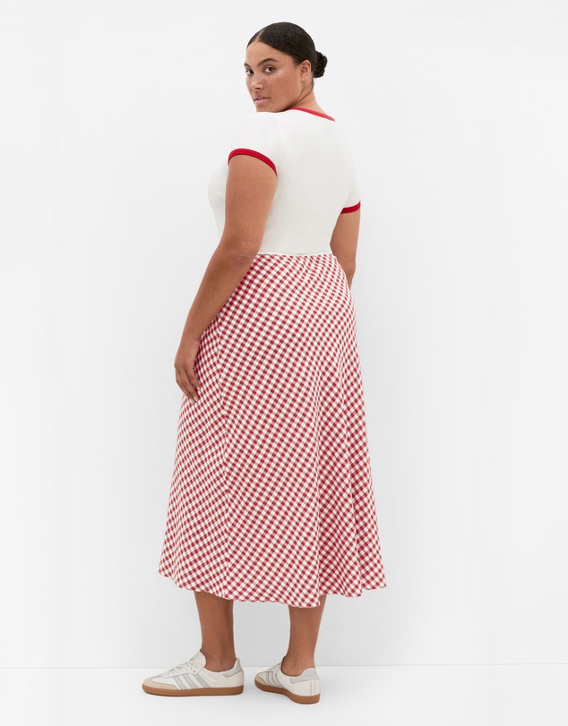 City Chic - Plus size Western Gingham Midi Skirt - rust