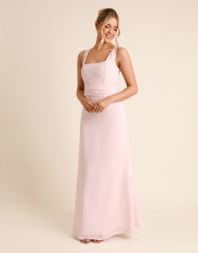 Six Stories - Square Neck Chiffon Bridesmaid Dress with Neck Scarf