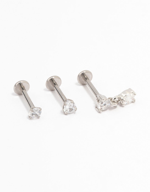Lovisa - Surgical Steel Pear Cubic Zirconia Drop Flat Backs 3-Pack