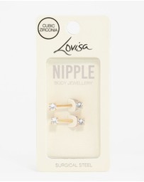 Lovisa - Gold Plated Surgical Steel Cubic Zirconia Nipple Bars 2-Pack