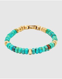 Nialaya Jewellery - Men's Hexagon Beaded Bracelet with Turquoise and Gold