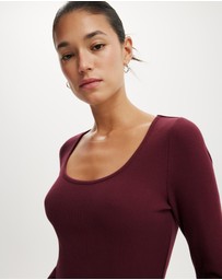 Cotton On - Scoop Neck Rib Long Sleeve Top