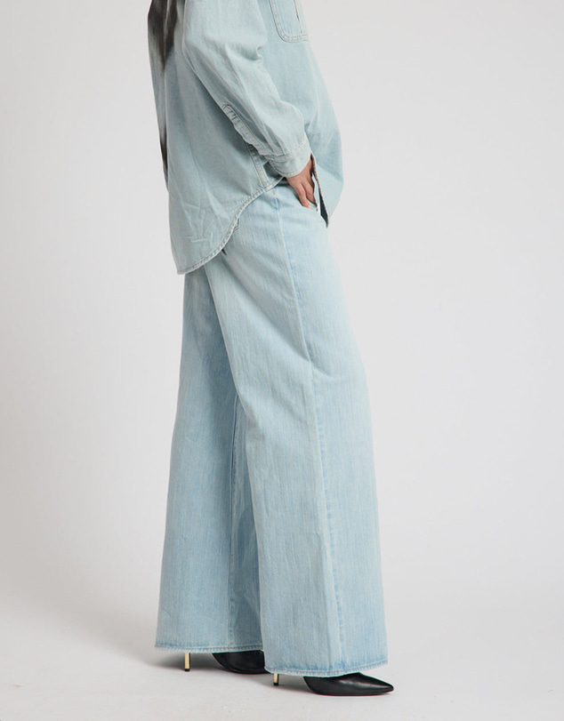 ONE TEASPOON - Love Machines Heart Mid Waist Super Wide Leg Denim - Sea Mist Love