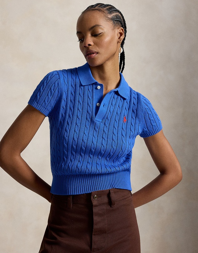 Polo Ralph Lauren - Cable-Knit Cotton Cropped Polo Shirt - ICONIC EXCLUSIVE