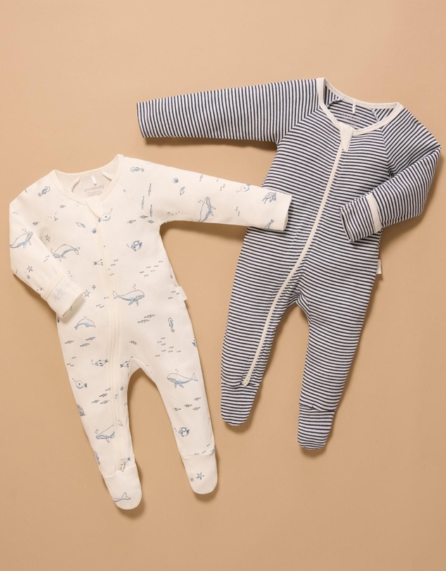 Purebaby - 2 Pack Zip Growsuit-Babies