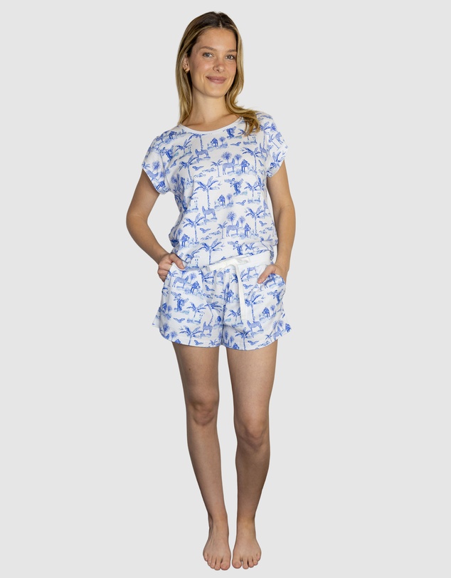 Sant And Abel - Women's Skydog Toile Blue Jersey Short PJ Set