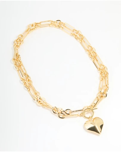 Lovisa - Gold Plated Heart Pendant Chain T & O Necklace