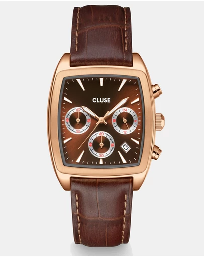 Cluse - Quartaut Chrono Watch leather, Brown, Rose gold Colour