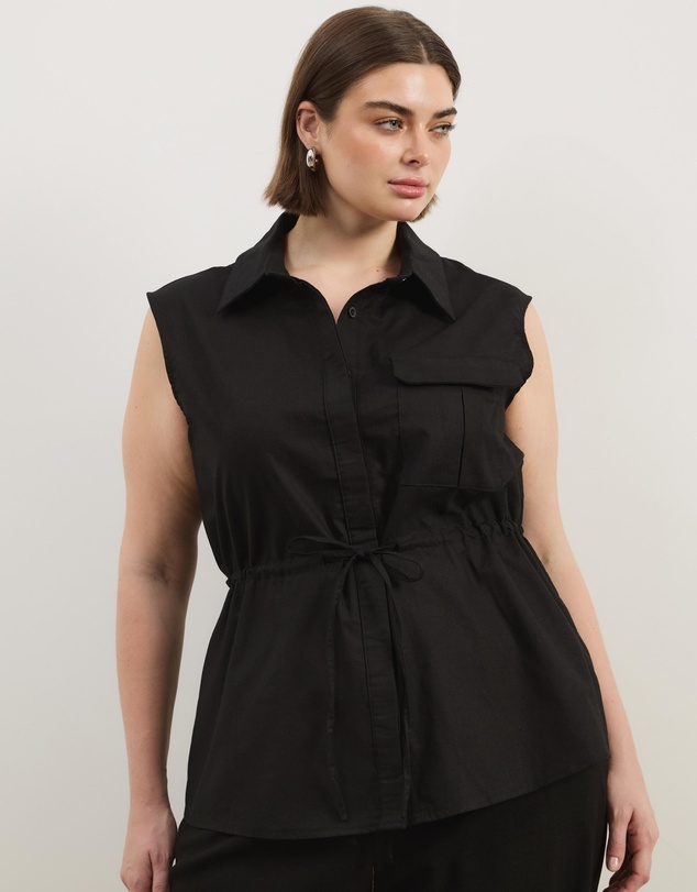 Atmos&Here Curvy - Charlotte Sleeveless Longline Linen Top