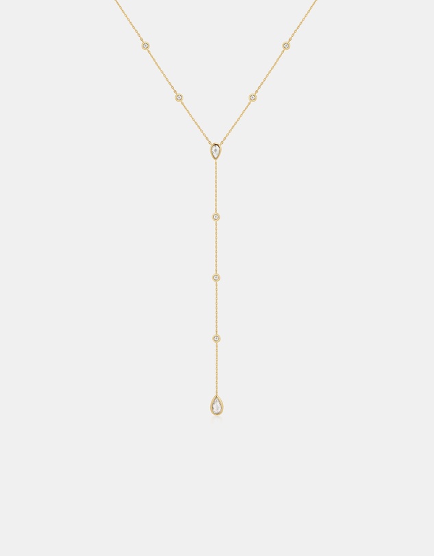 Ania Haie - Gold Round & Teardrop Bezel Station Y Necklace