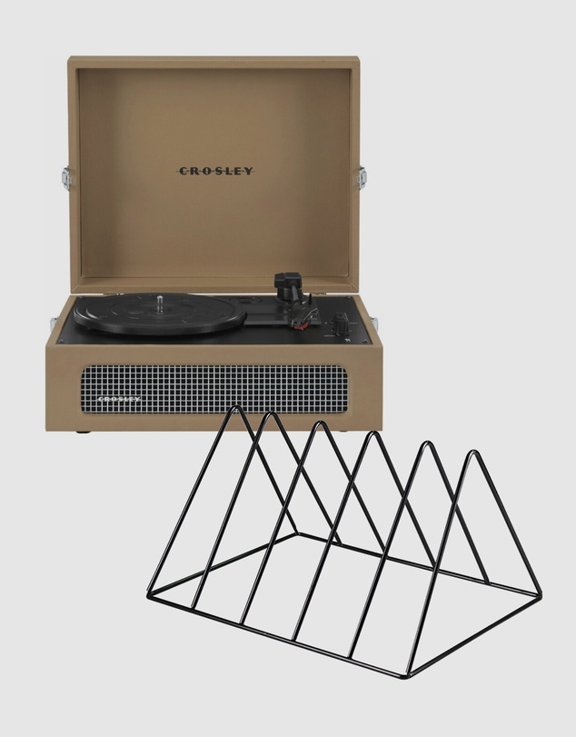 Crosley - Crosley Voyager Bluetooth Portable Turntable + Gadhouse Vinyl Rack Bundle - Tan