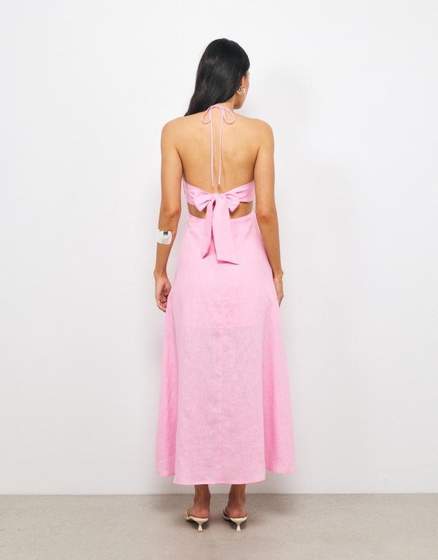 AERE - Sila Halter Tie Back Linen Midi Dress